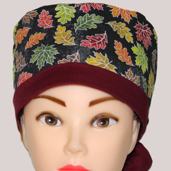 Autumn Leaves Sparkle Ponytail Scrub Cap, Handmade NWOT - Picture 3 of 7